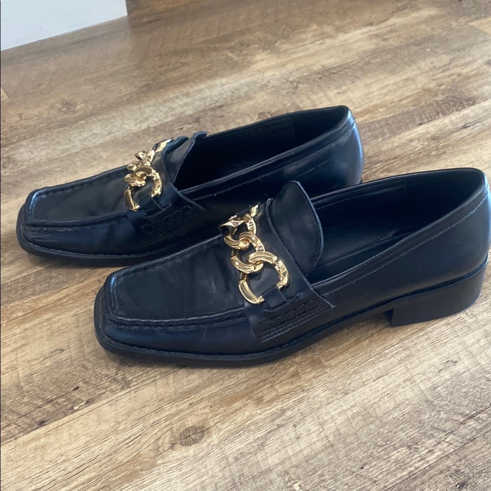 Zara Black and Gold Chain Loafers